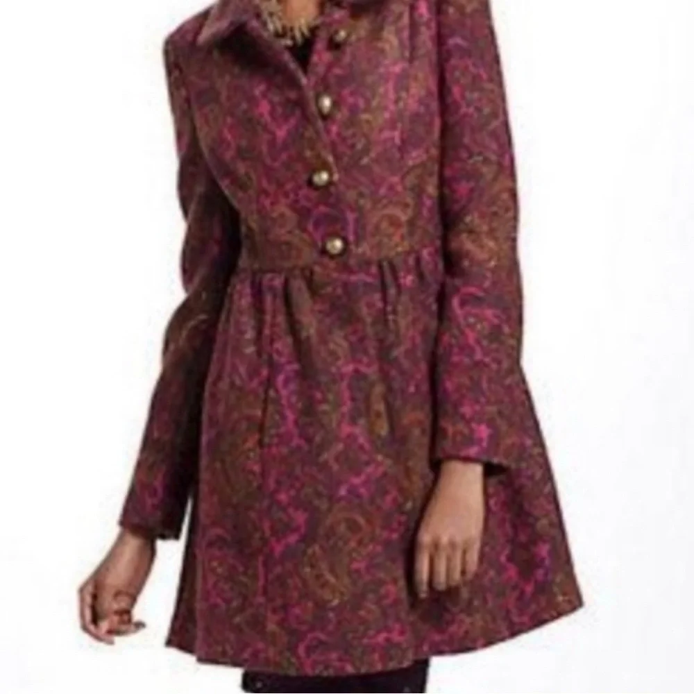 Anthropologie Plenty By Tracy Reece Plum Paisley Coat‎